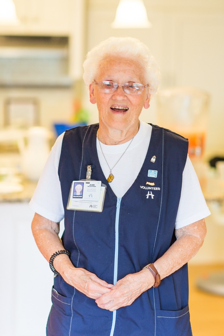 Jean McEachern wearing her 35-year volunteer pin