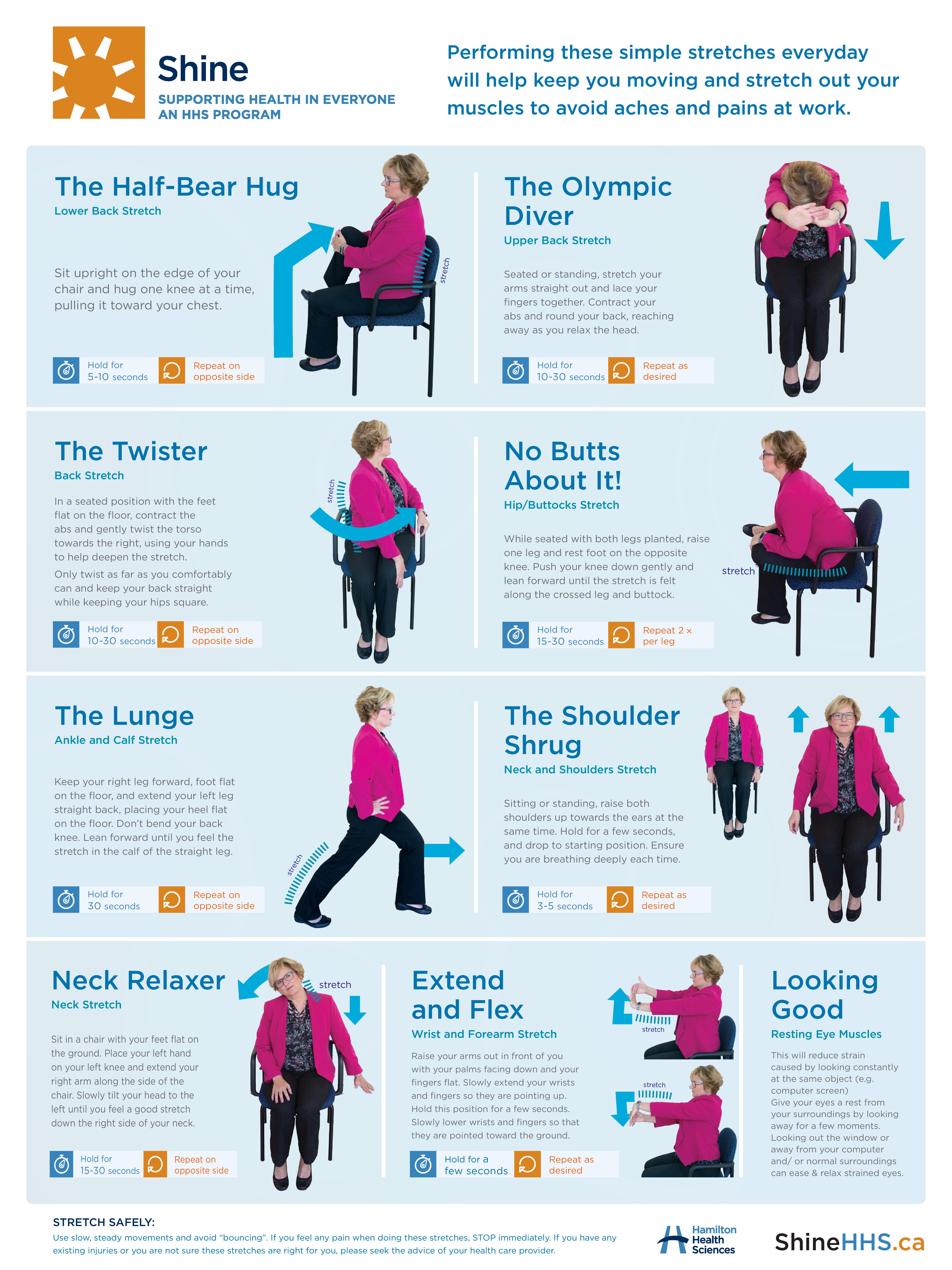 an infographic depicting different stretches you can do at your desk