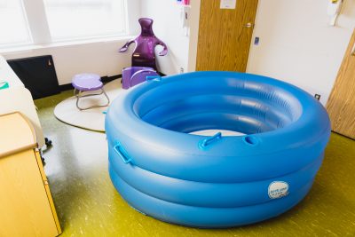 Blue inflatable birthing pool